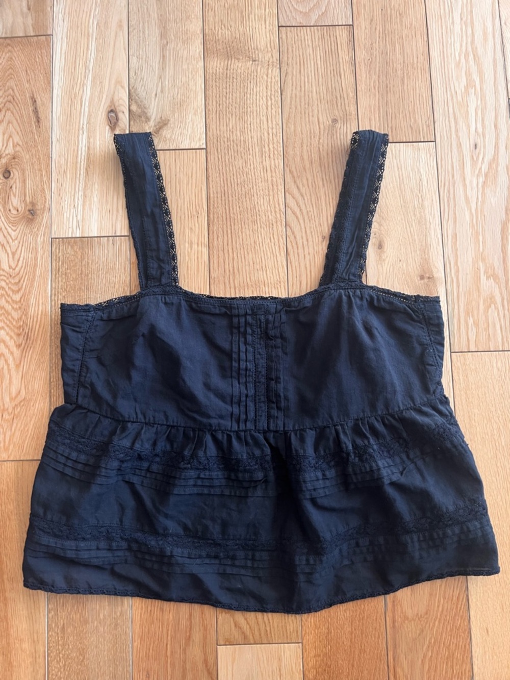 Little Moon Aritzia Rosa Camisole Square Neck Babydoll Black Lace Trim Size S